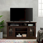 Meuble TV 147 cm avec rangements ouverts et fermés | Fini espresso, convient aux téléviseurs de 165 cm, console multimédia