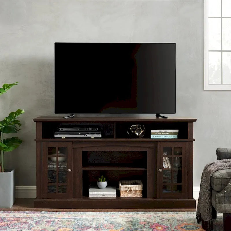 58" TV Stand with Open & Closed Storage | Espresso Finish, Fits 65" TVs, Media Console