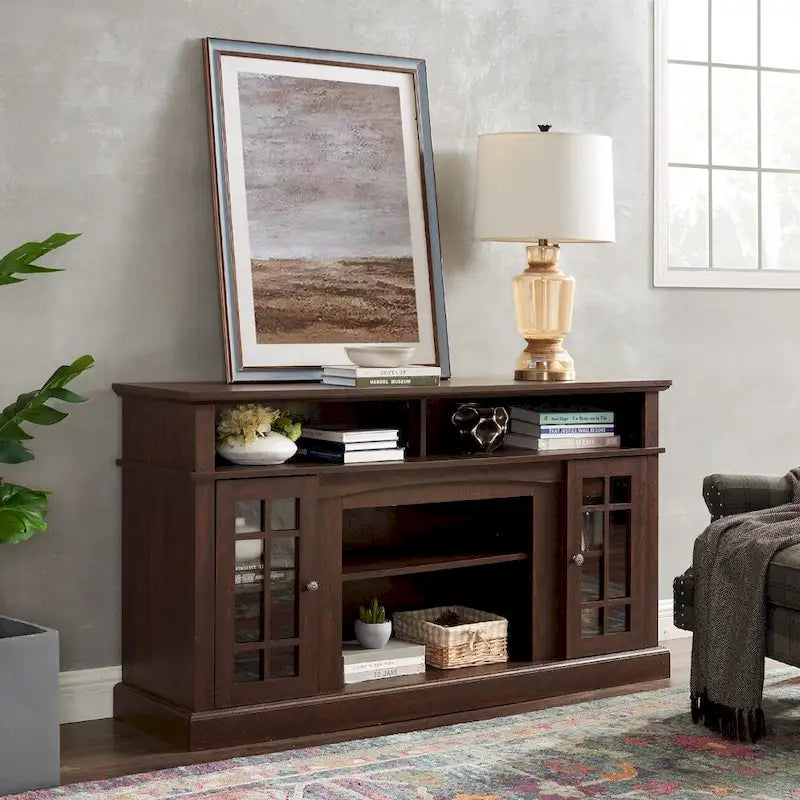 58" TV Stand with Open & Closed Storage | Espresso Finish, Fits 65" TVs, Media Console