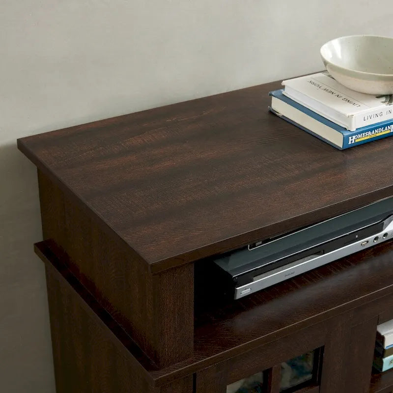 Meuble TV 147 cm avec rangements ouverts et fermés | Fini espresso, convient aux téléviseurs de 165 cm, console multimédia