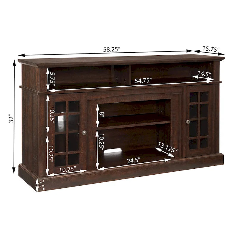 Meuble TV 147 cm avec rangements ouverts et fermés | Fini espresso, convient aux téléviseurs de 165 cm, console multimédia