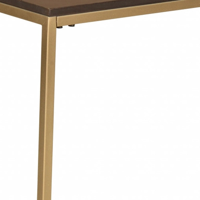 Table d'appoint en bois massif marron foncé et cadre en acier | 63,5 cm carré, table de salon