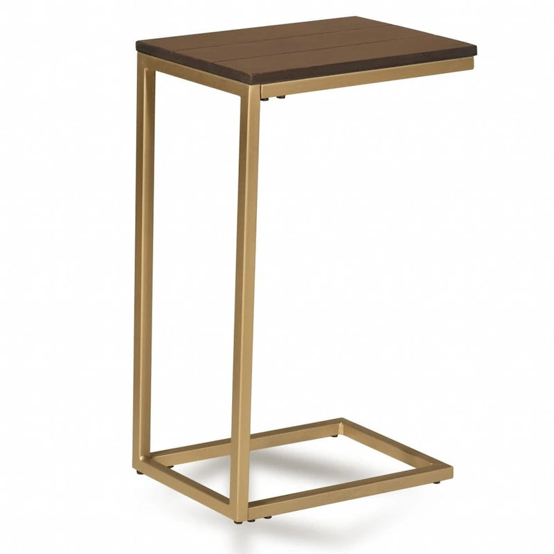 Table d'appoint en bois massif marron foncé et cadre en acier | 63,5 cm carré, table de salon