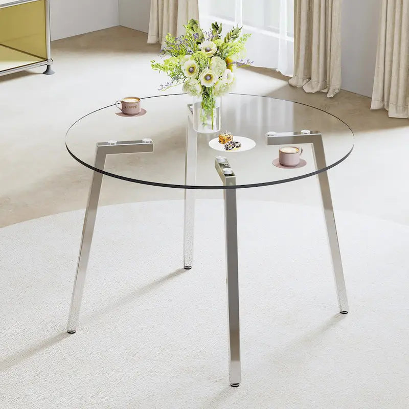 Table à manger en verre trempé moderne | Table d'entrée, table basse et table d'appoint, plateau transparent