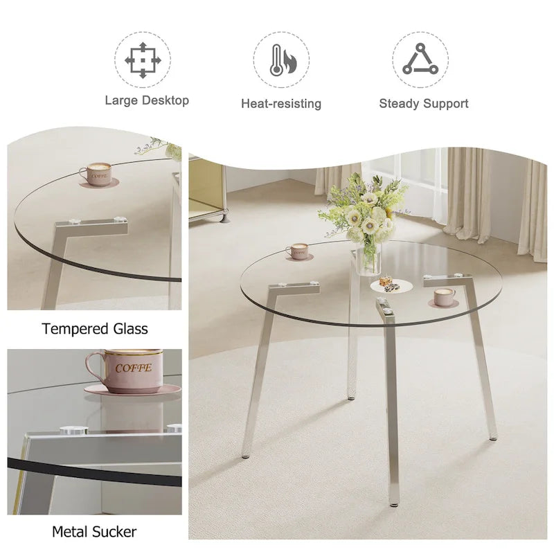 Table à manger en verre trempé moderne | Table d'entrée, table basse et table d'appoint, plateau transparent