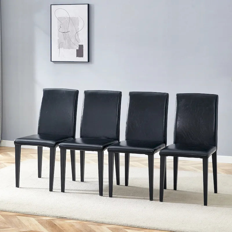 Lot de 4 chaises de salle à manger sans accoudoir à haut dossier | Cuir PU, coussin moelleux, pieds en métal