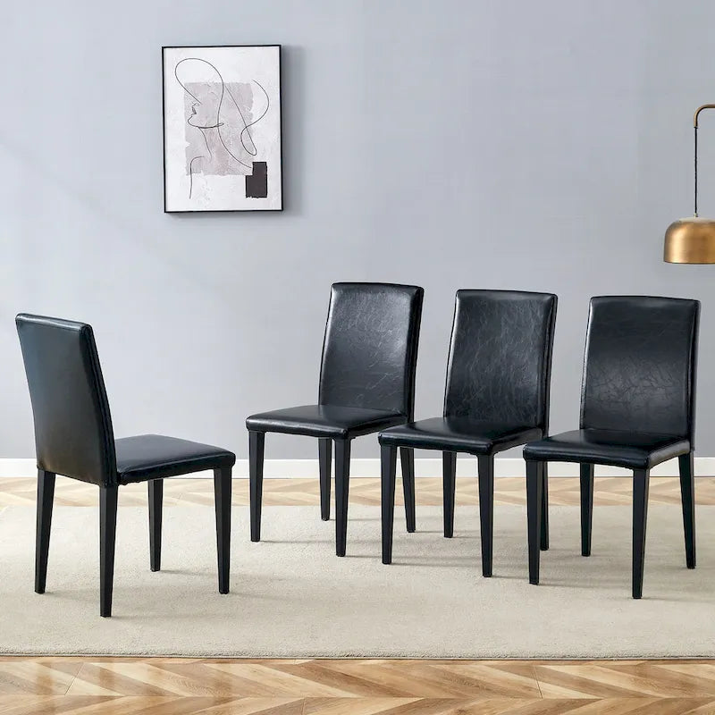 Lot de 4 chaises de salle à manger sans accoudoir à haut dossier | Cuir PU, coussin moelleux, pieds en métal