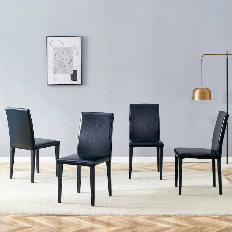 Lot de 4 chaises de salle à manger sans accoudoir à haut dossier | Cuir PU, coussin moelleux, pieds en métal