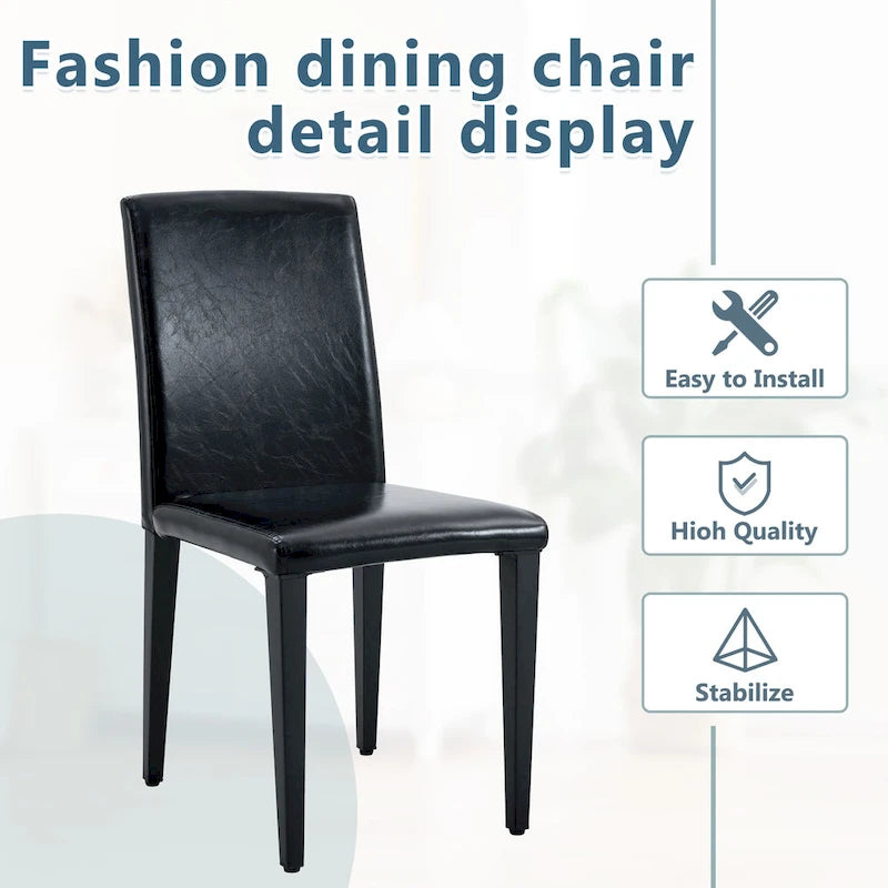 Lot de 4 chaises de salle à manger sans accoudoir à haut dossier | Cuir PU, coussin moelleux, pieds en métal