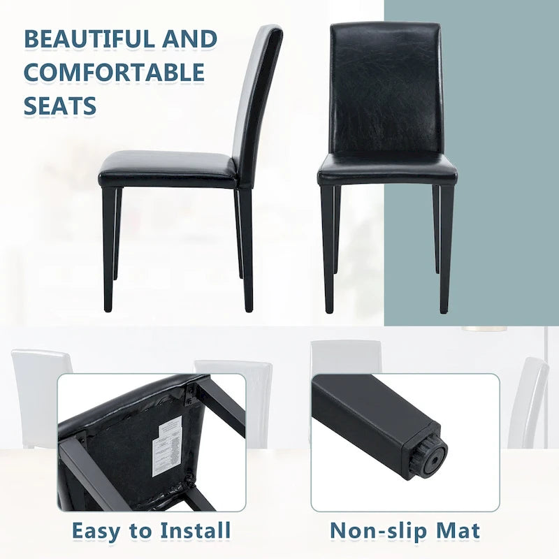Lot de 4 chaises de salle à manger sans accoudoir à haut dossier | Cuir PU, coussin moelleux, pieds en métal