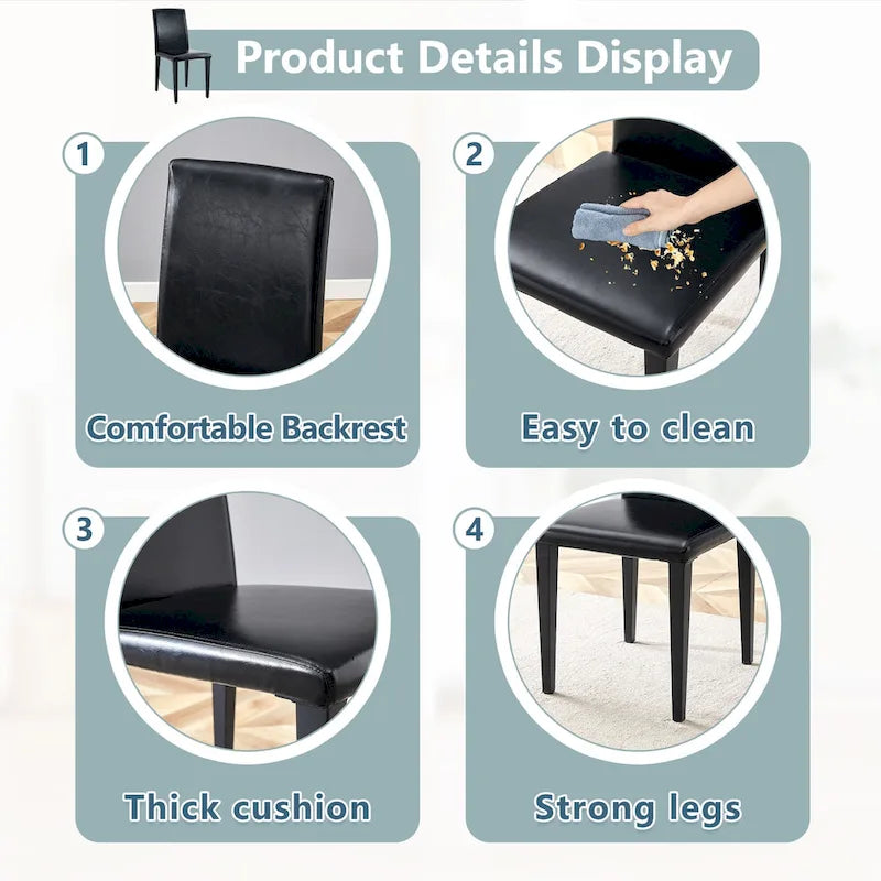 Lot de 4 chaises de salle à manger sans accoudoir à haut dossier | Cuir PU, coussin moelleux, pieds en métal