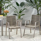 Lot de 2 chaises de salle à manger modernes d'extérieur avec sièges en corde tressée, cadre en aluminium, idéales pour salle à manger, salon, balcon, patio.