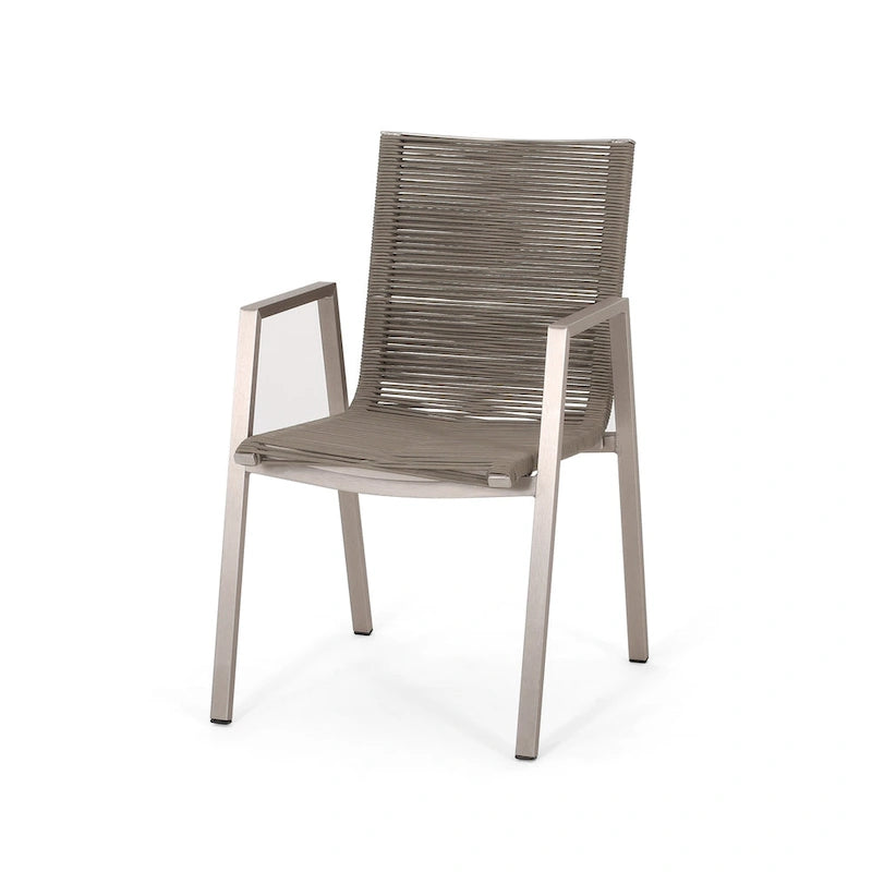 Lot de 2 chaises de salle à manger modernes d'extérieur avec sièges en corde tressée, cadre en aluminium, idéales pour salle à manger, salon, balcon, patio.