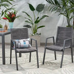 Lot de 2 chaises de salle à manger modernes d'extérieur avec sièges en corde tressée, cadre en aluminium, idéales pour salle à manger, salon, balcon, patio.