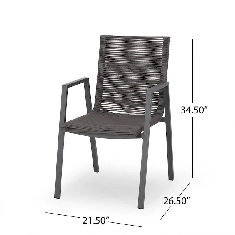 Lot de 2 chaises de salle à manger modernes d'extérieur avec sièges en corde tressée, cadre en aluminium, idéales pour salle à manger, salon, balcon, patio.