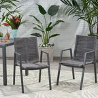 Lot de 2 chaises de salle à manger modernes d'extérieur avec sièges en corde tressée, cadre en aluminium, idéales pour salle à manger, salon, balcon, patio.