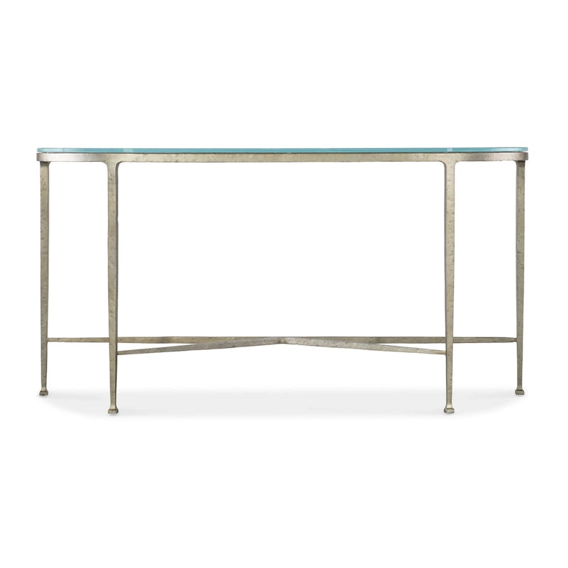 Table console de canapé en fer avec plateau en verre de 58 po | Cadre géométrique, style industriel moderne