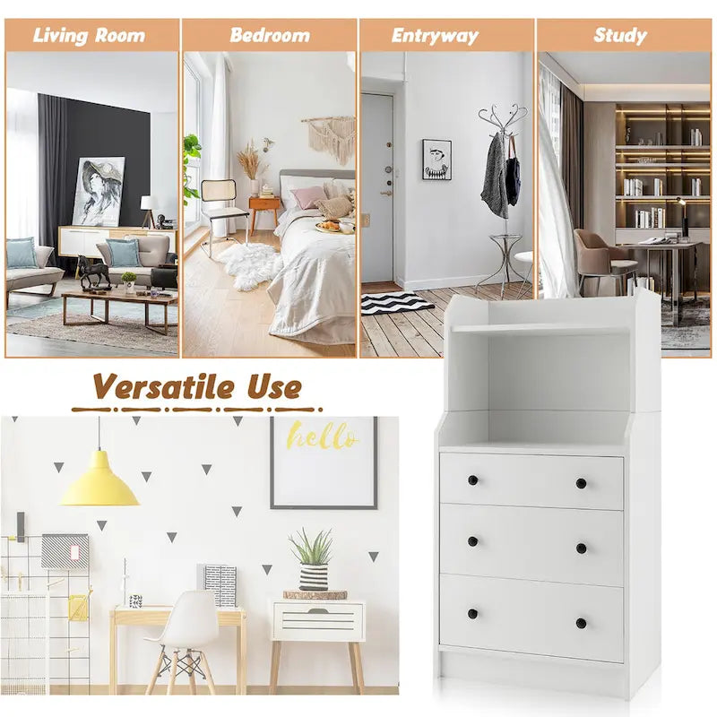 Commode en bois à 3 tiroirs de 112 cm de haut | Meuble de rangement pour chambre, cadre en bois massif, organisateur