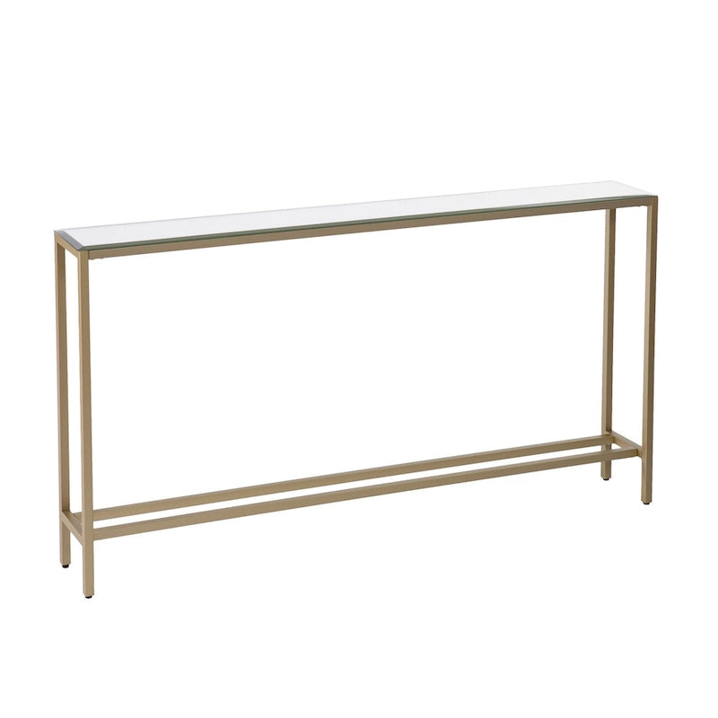 Console Miroir Argenté, Piètement en Métal Doré et Style Moderne - 56 L x 8 P x 30 H