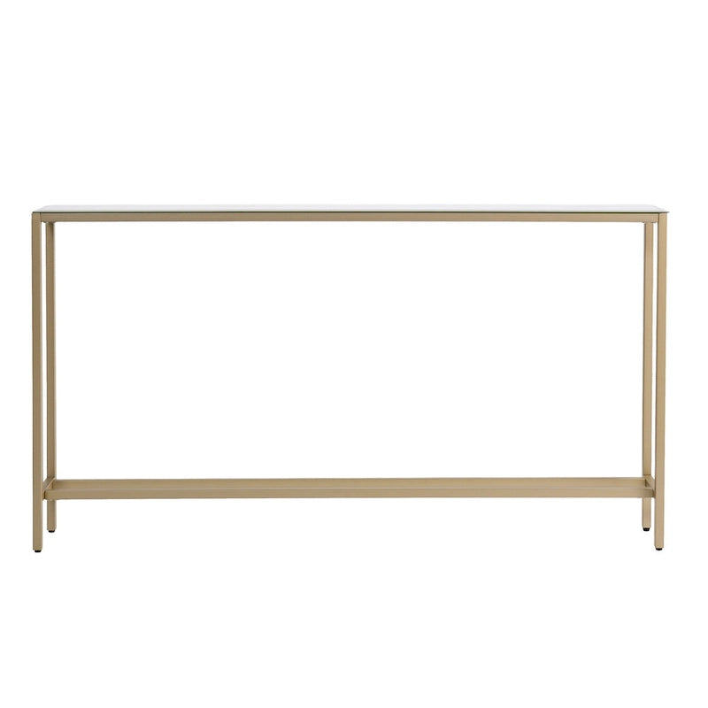 Console Miroir Argenté, Piètement en Métal Doré et Style Moderne - 56 L x 8 P x 30 H