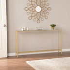 Console Miroir Argenté, Piètement en Métal Doré et Style Moderne - 56 L x 8 P x 30 H