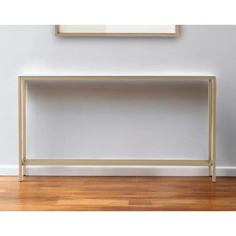 Console Miroir Argenté, Piètement en Métal Doré et Style Moderne - 56 L x 8 P x 30 H