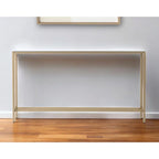 Console Miroir Argenté, Piètement en Métal Doré et Style Moderne - 56 L x 8 P x 30 H