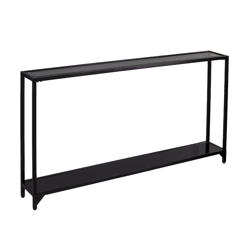 Console miroir en verre et cadre en métal avec étagère - 56 L x 8 l x 29 H