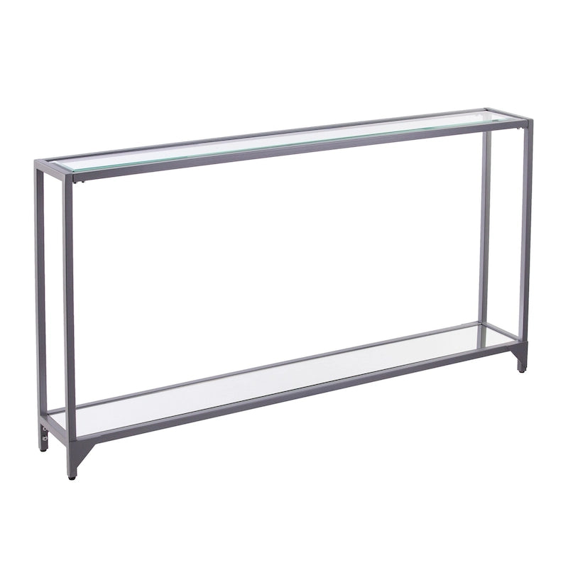 Console miroir en verre et cadre en métal avec étagère - 56 L x 8 l x 29 H