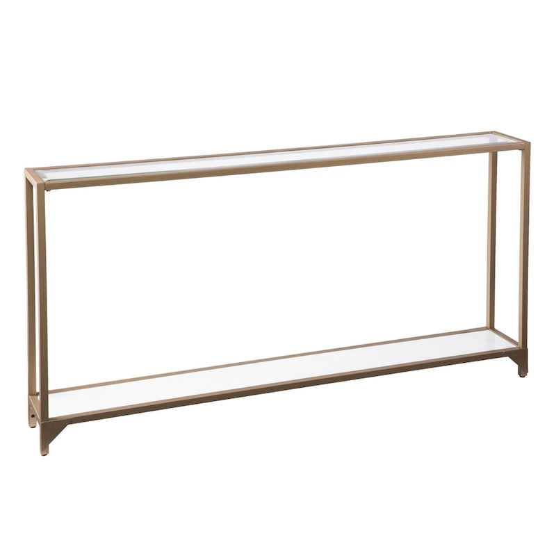 Console miroir en verre et cadre en métal avec étagère - 56 L x 8 l x 29 H