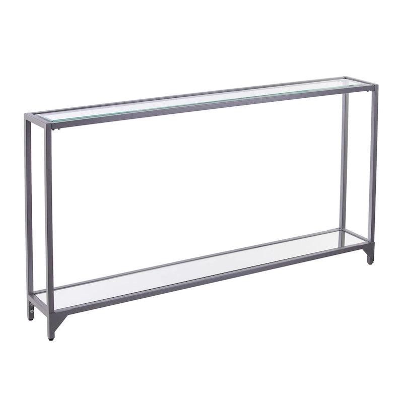 Console miroir en verre et cadre en métal avec étagère - 56 L x 8 l x 29 H