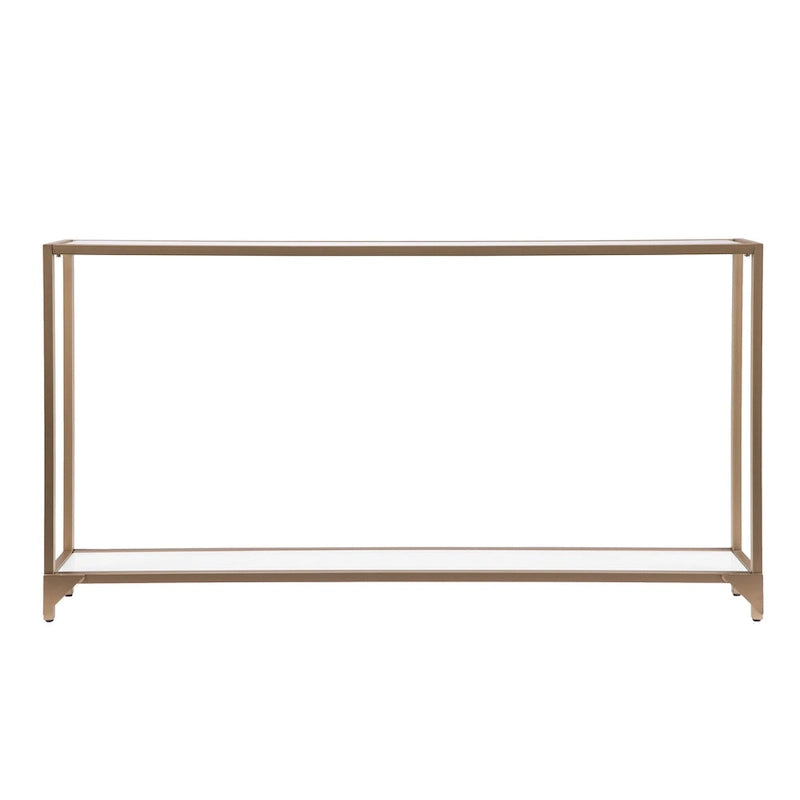Console miroir en verre et cadre en métal avec étagère - 56 L x 8 l x 29 H