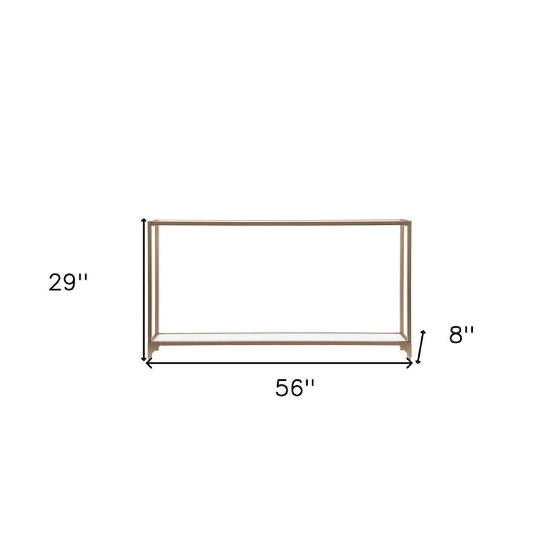 Console miroir en verre et cadre en métal avec étagère - 56 L x 8 l x 29 H