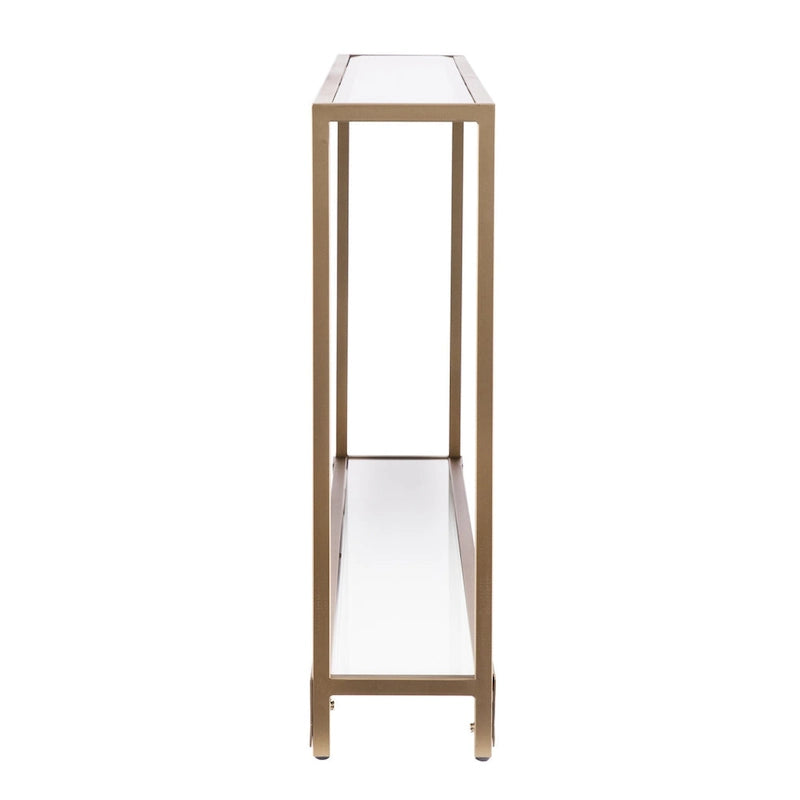 Console miroir en verre et cadre en métal avec étagère - 56 L x 8 l x 29 H