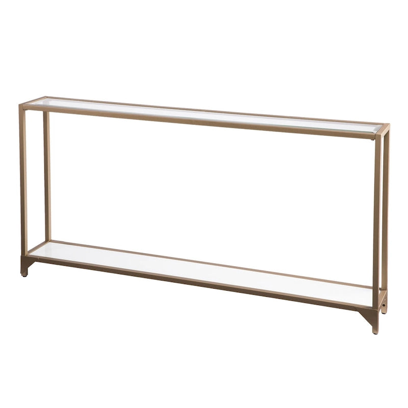Console miroir en verre et cadre en métal avec étagère - 56 L x 8 l x 29 H