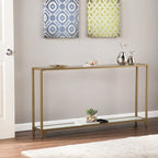Console miroir en verre et cadre en métal avec étagère - 56 L x 8 l x 29 H