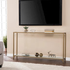 Console miroir en verre et cadre en métal avec étagère - 56 L x 8 l x 29 H
