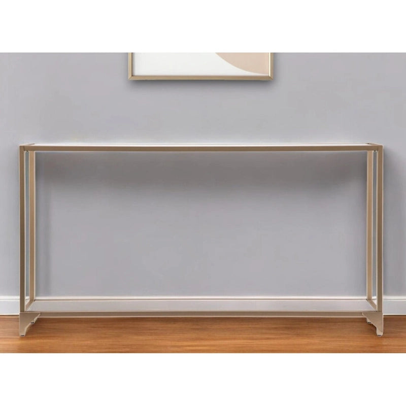 Console miroir en verre et cadre en métal avec étagère - 56 L x 8 l x 29 H