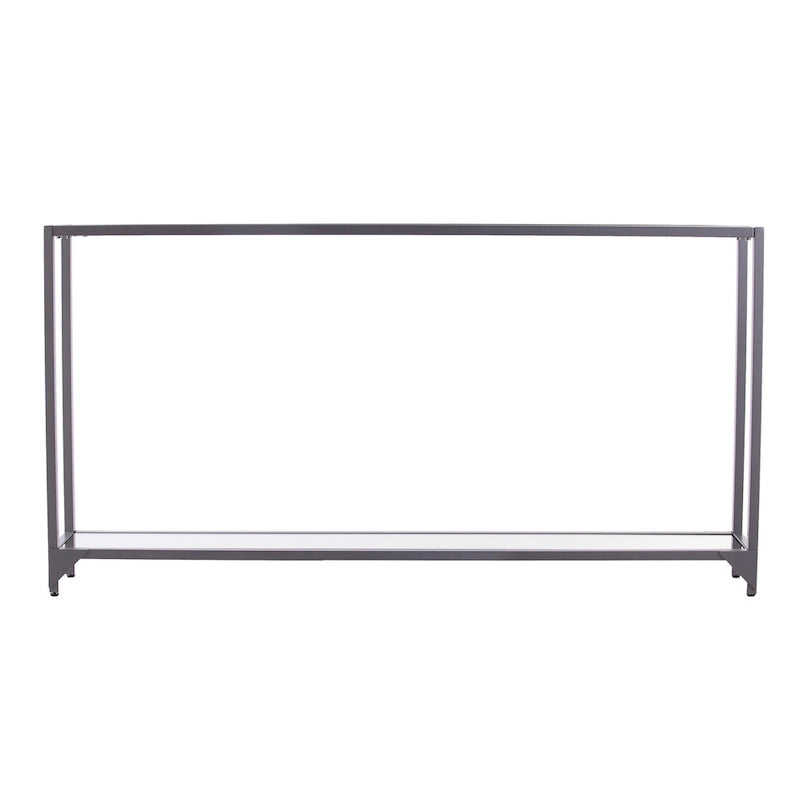 Console miroir en verre et cadre en métal avec étagère - 56 L x 8 l x 29 H