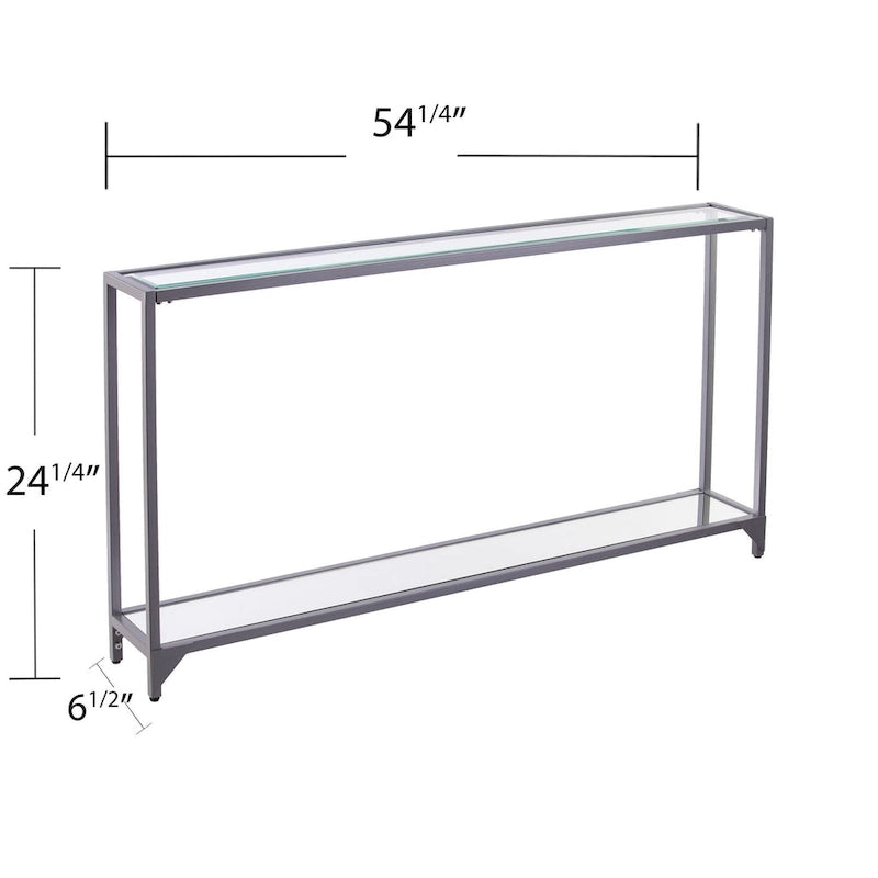 Console miroir en verre et cadre en métal avec étagère - 56 L x 8 l x 29 H