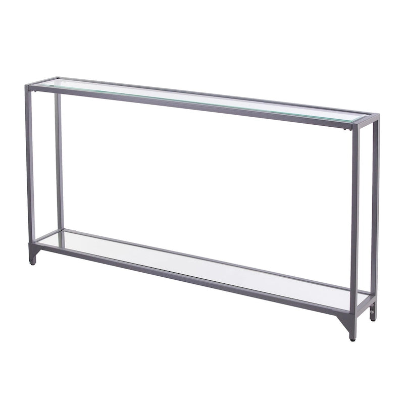 Console miroir en verre et cadre en métal avec étagère - 56 L x 8 l x 29 H