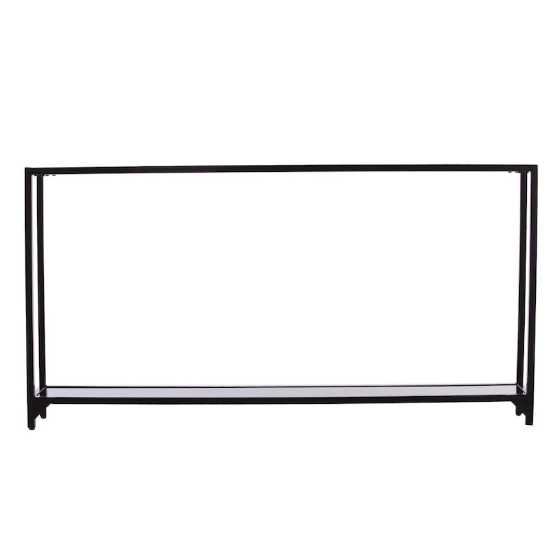 Console miroir en verre et cadre en métal avec étagère - 56 L x 8 l x 29 H