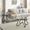 2-Piece Tempered Glass Coffee Table, Rustic Round Decor Table with Side Table for Living Room, Black