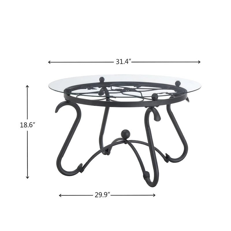 Table basse 2 pièces en verre trempé, table décorative ronde rustique avec table d'appoint pour salon, noir