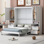 Lit escamotable Queen size avec penderie, bureau, tiroirs et étagères