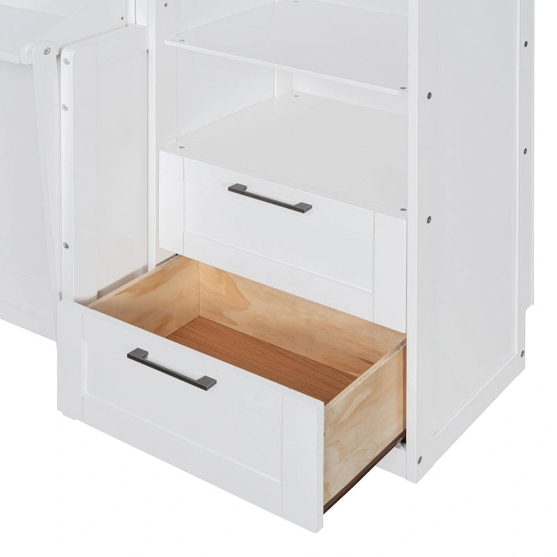 Lit escamotable Queen size avec penderie, bureau, tiroirs et étagères