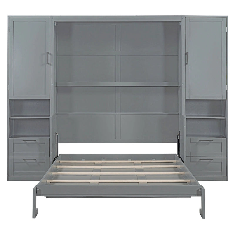 Lit escamotable Queen size avec penderie, bureau, tiroirs et étagères