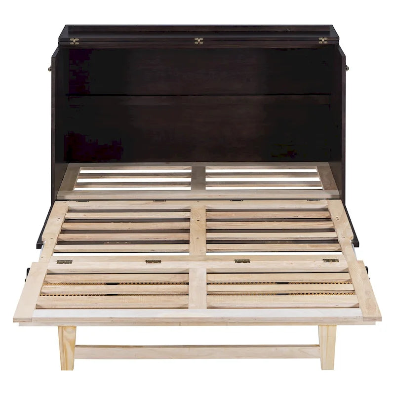 Lit escamotable design en rotin avec tiroirs de rangement, ports USB et prises électriques
