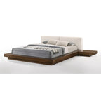 Lit plateforme contemporain noyer et blanc | Profil bas, taille Queen, chambre moderne