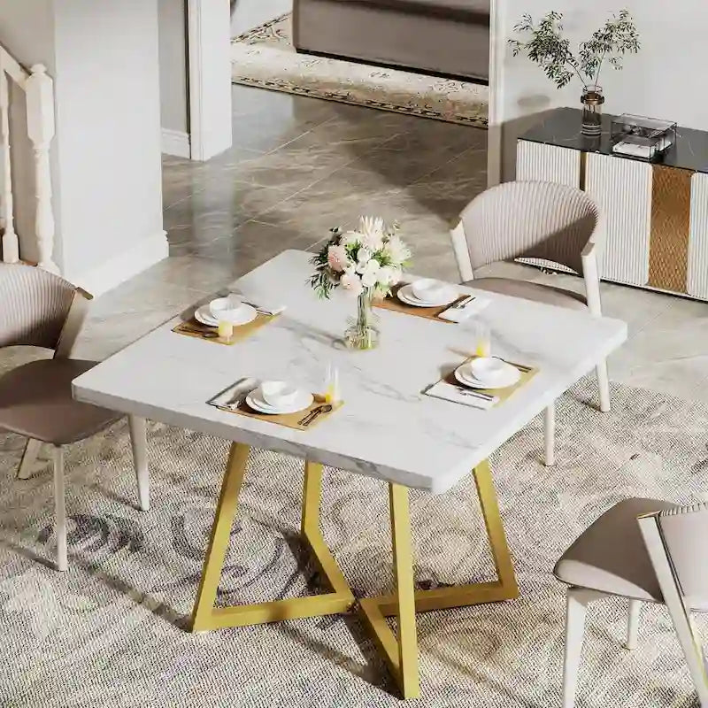 Table à dîner carrée industrielle de 31,5 pouces avec base en métal